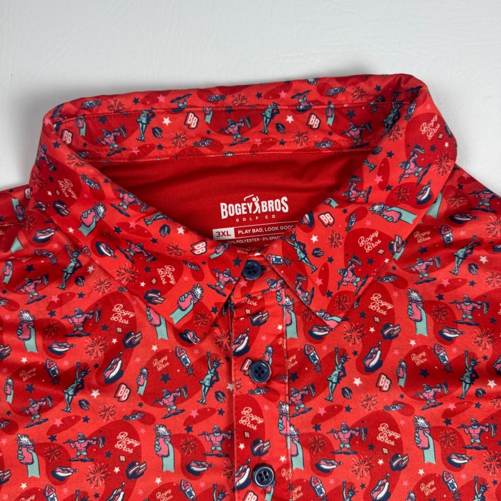 Bogey Bros Golf Co Polo Shirt USA Patriotic Graphic Print Mens Red 3XL XXXL - Picture 8 of 10